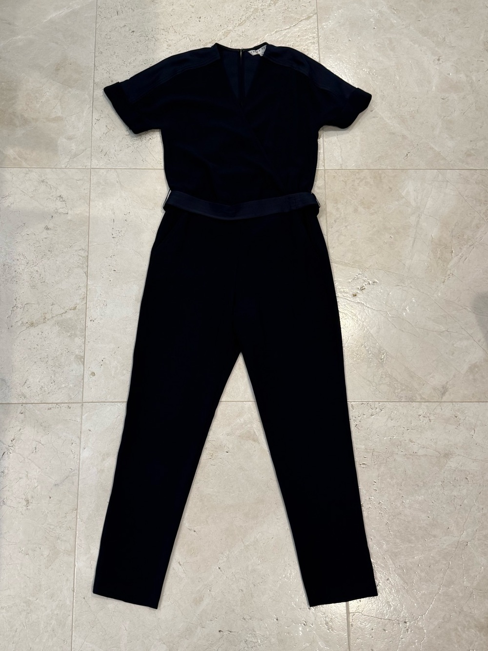 Trina Turk Navy Wrap Jumpsuit Belted Short Sleeve Size 0